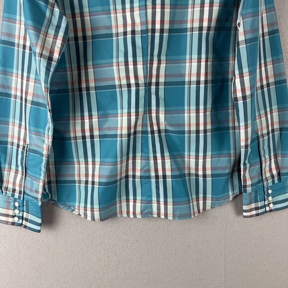 Simms Fishing Shirt Womens Medium Plaid Nylon Pearl Snap Western Outdoors - Picture 12 of 14